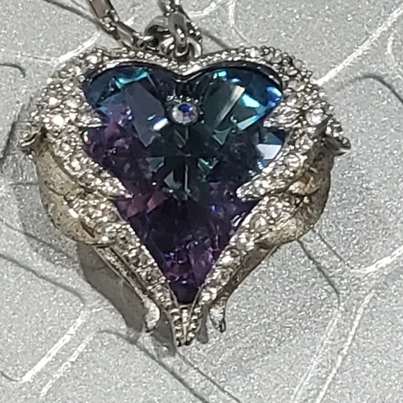 Angel Wings Love Silver White Zircon Sky Blue Crystal Pendant Necklace - Picture 5 of 13